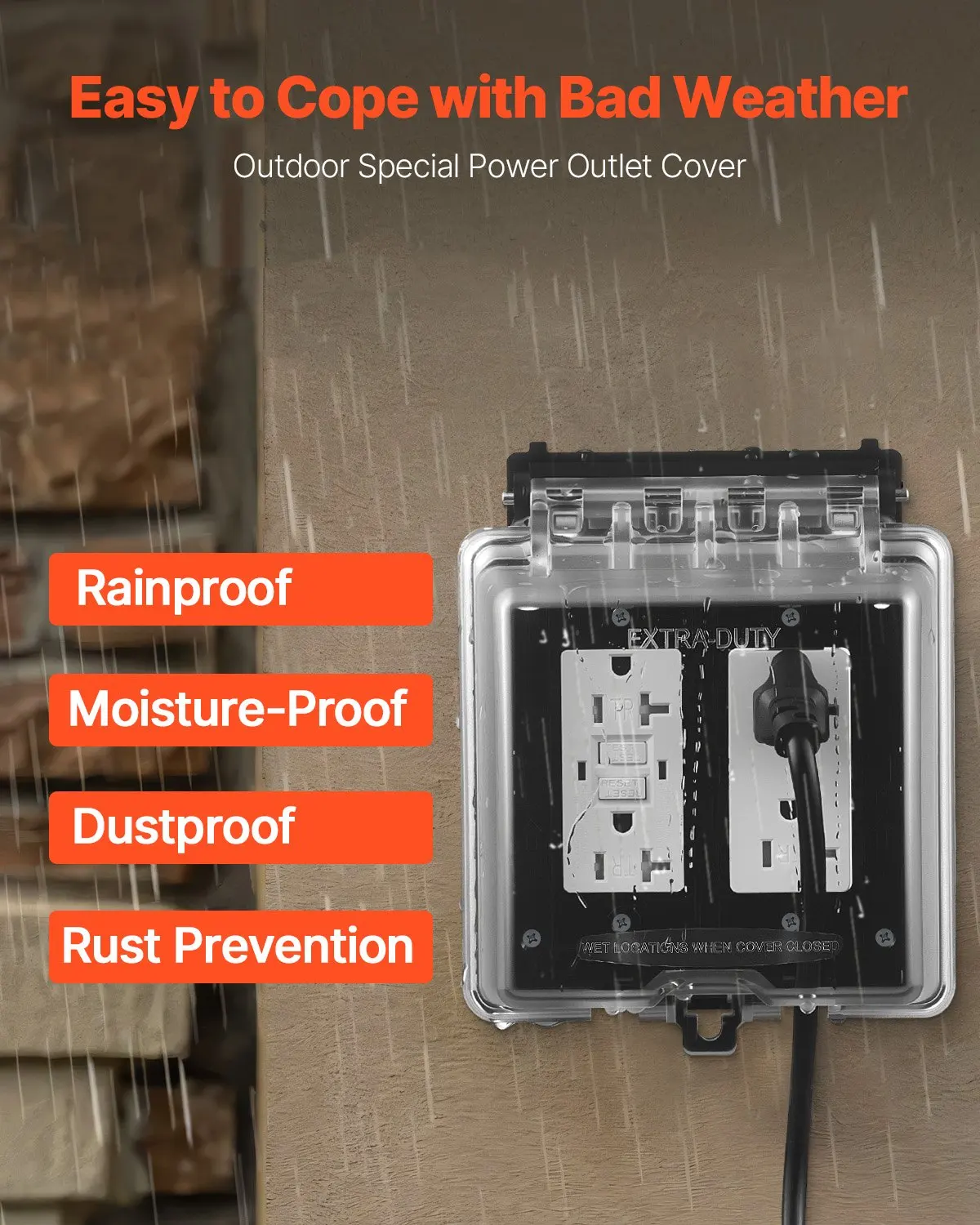 

Влагозащищенная крышка для уличной электрической розетки на 2 гнезда с замком