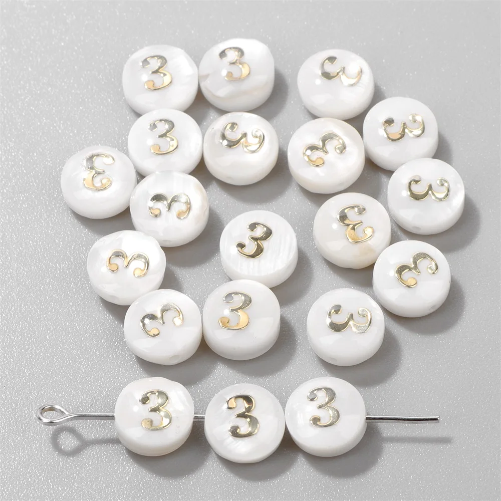 0-9 Number Shell Bead Pendent White Natural Mother Of Pearl Shell Arabic Number Bead Charm Jewelry Accessories For Making DIY