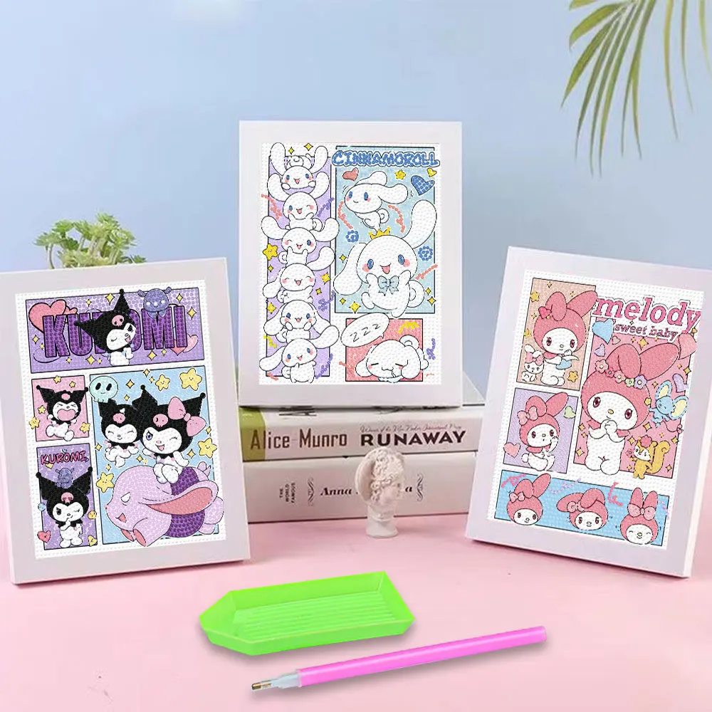 Sanrio Diamond Painting New Medody Kuromi Full Round Diamond Mosaic Art 5D DIY Cross Stitch Kits Home Decor with Frame