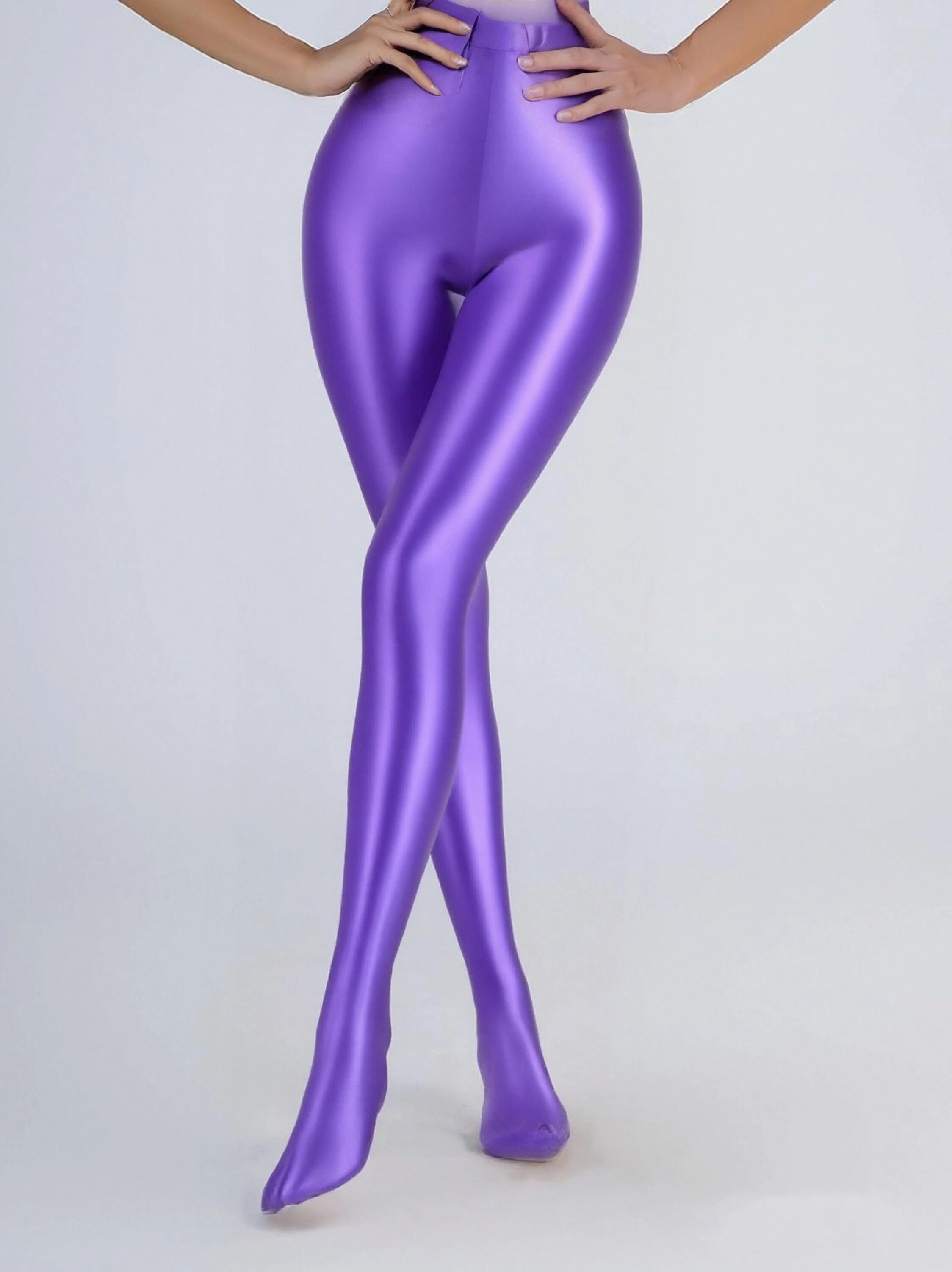 Sexy Women's Shiny Glossy Pencil Pants Tight Smooth See-through Leggings Sheer Seamless Candy-Colored Pantyhose Elastic Fit