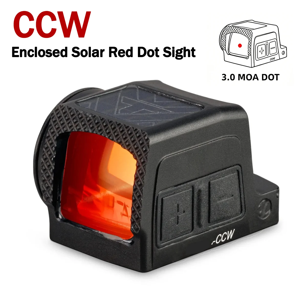 NEW CCW  Tactical Solar Red Dot Sight  3 MOA Enclosed Red Dot Collimator Compact Hunting RifleScope W/Sports Shake Awake