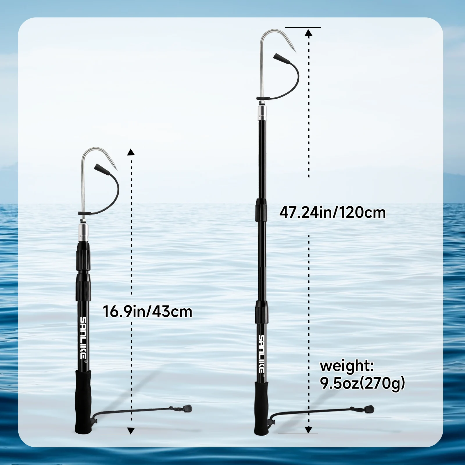 SANLIKE Telescopic Fishing Gaff with Stainless Fish Spear Hook Gripper No Slip Ruber Handle Outdoor Fishing Tackle Accessory