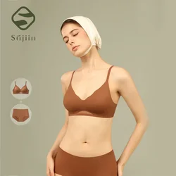 SUJIIN Underwear Sets for Women Sexy Two Piece Lingerie Push Up Seamless Wireless Breathable Bra and Panty Brief Set MX225+N176