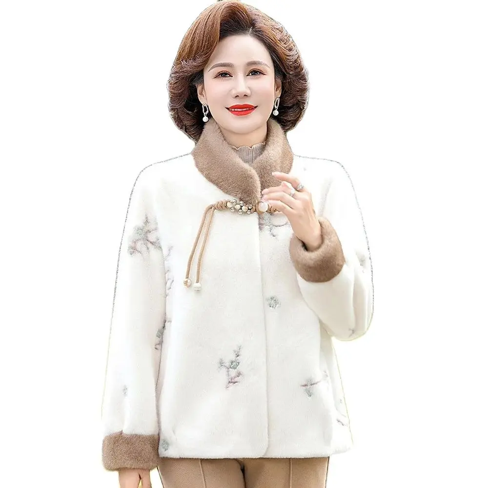 Mom Mink Coat Autumn And Winter New Collar Embroidery Middle-aged And Old Women Imitation Warm Fur One Coat Tide 5xl.