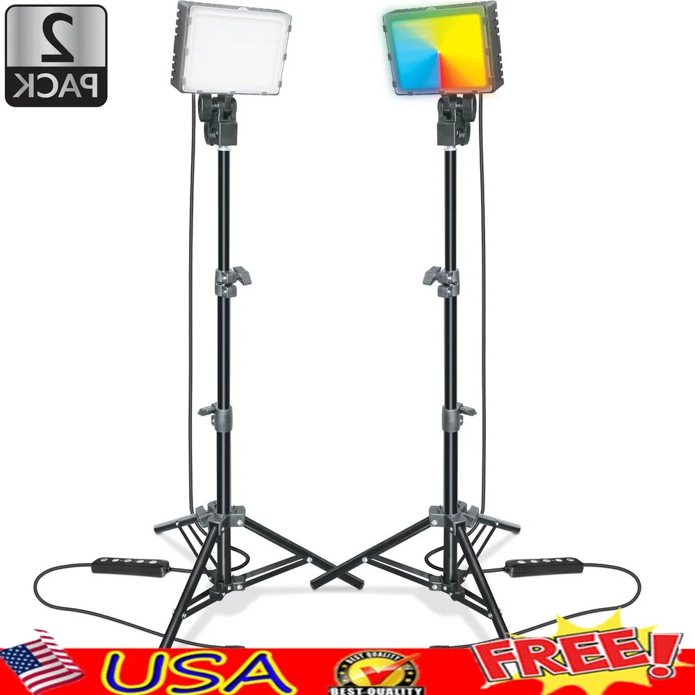 2-Pack RGB LED Light Kit with Adjustable Tripods Remote Control Photography Video Streaming Special Effects Lighting