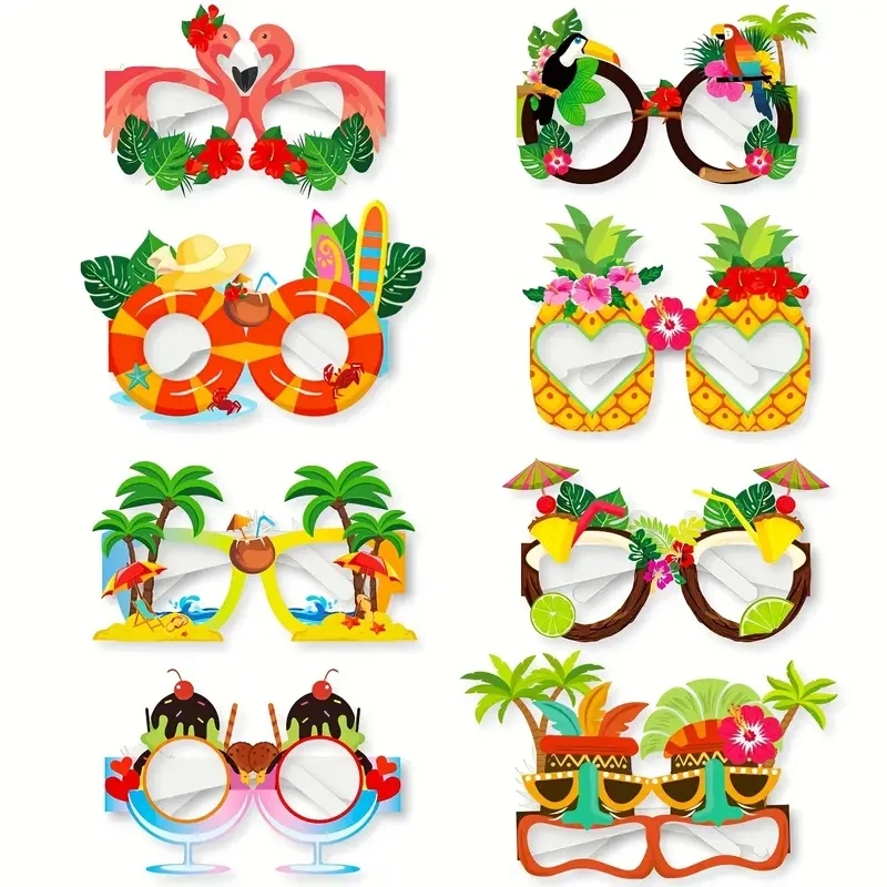 8pcs Tropical Luau Party Hawaiian Sunglasses Fun Dress Prop Beach Summer Party Favors Glasses