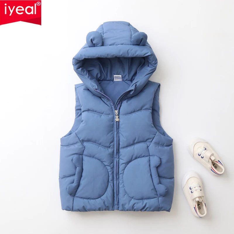 IYEAL Girls Ruffle Hooded Puffer Vest, Bow Decor Sleeveless Kids Waistcoat, Solid Color Warm Winter Children Outerwear Gilet