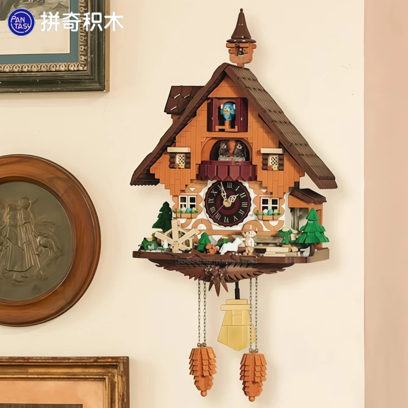 

Часы с кукушкой, собранные строительные блоки, Kawaii, время, театр, вид на улицу, игрушечная модель, настольные декоративные украшения, праздничные подарки