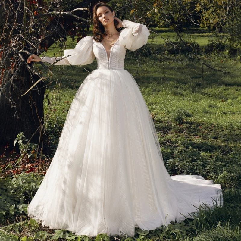 Robe de mariée trapèze Sexy à manches longues et col en v, nouveau Design, 2022