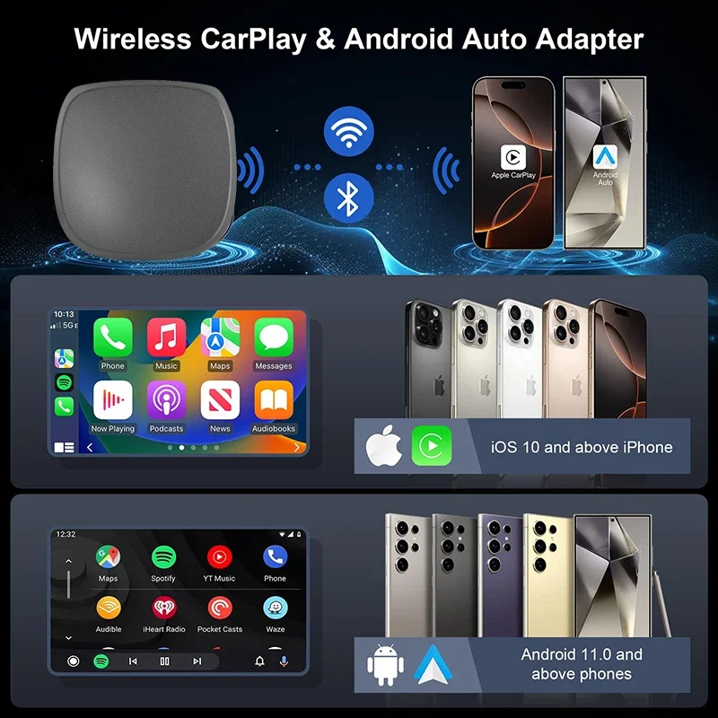2025 CarPlay AI Box Android 14 Wireless Carplay Android Auto محول 4/8-Core أنظمة ذكاء السيارة لـ YouTube Netflix