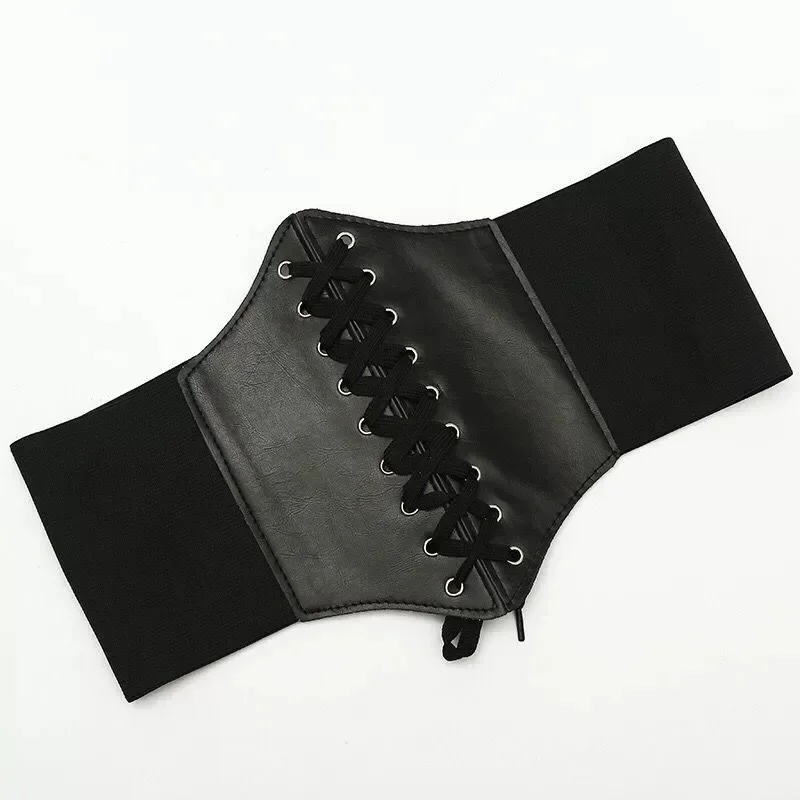 Black Corset Belt Gothic PU Leather Lace-up Belts Female Vintage Slimming Waist Corset Wide Belt for Women Girl Dress Accessory