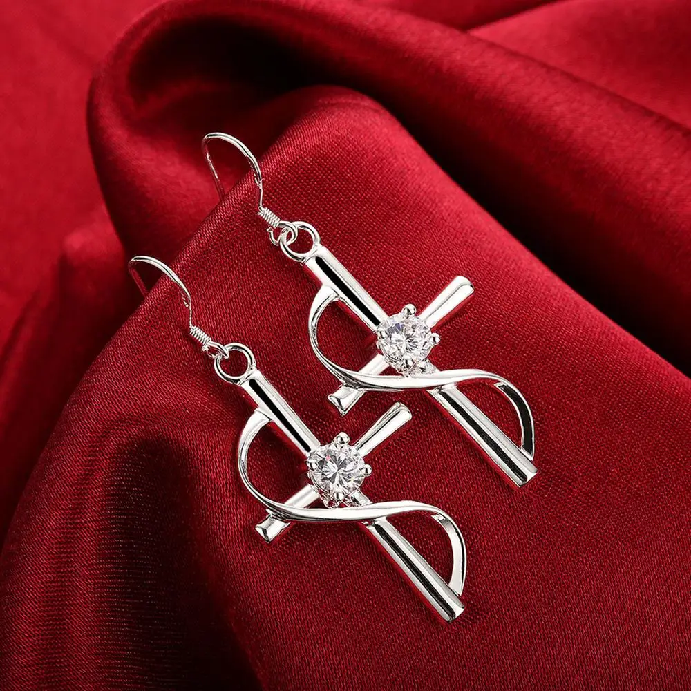 

High quality party Jewelry 925 Sterling Silver crystal cross Drop Earrings for Woman fashion elegant Trendsetter Christmas Gifts