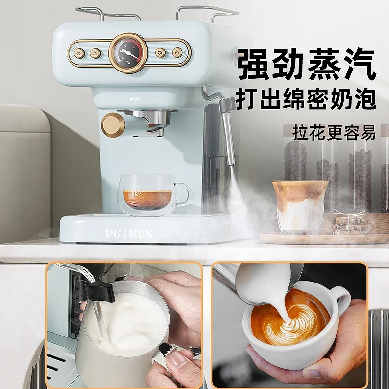 220V Petrus Retro Espresso Coffee Machine Semi Automatic Compact for Home Use with Steam Milk Frother DW
