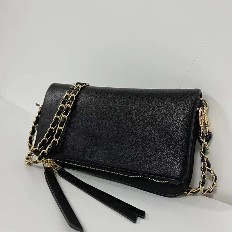Fashion Chain Foldable Women's Clutch Lychee Pattern Small Shoulder Crossbody Bag for Daily Casual Armpit Handbag