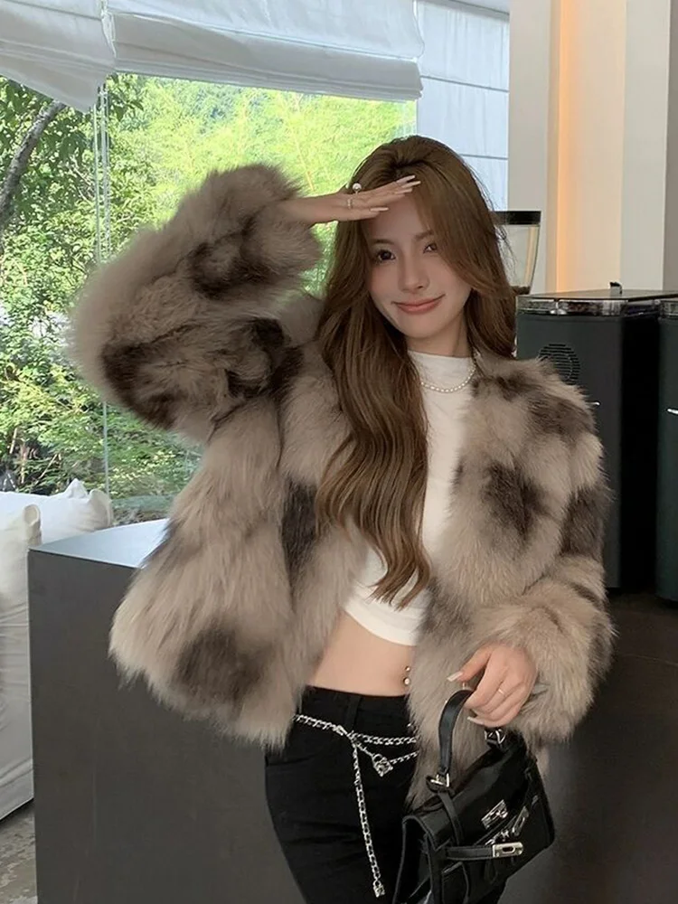 Winter Retro Faux Fur Coat Women Slim Long Sleeve Korean Elegant Jacket Vintage Warm All Match High Quality Female Outwear Tops