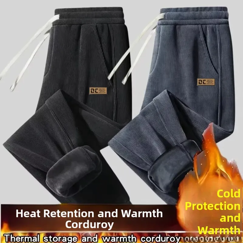 

Men's Spor Fce Lined Loose Fit Thiened Casual Pants Autumn Winter Low Waist Trousers Polyester Fiber Warm Trendy