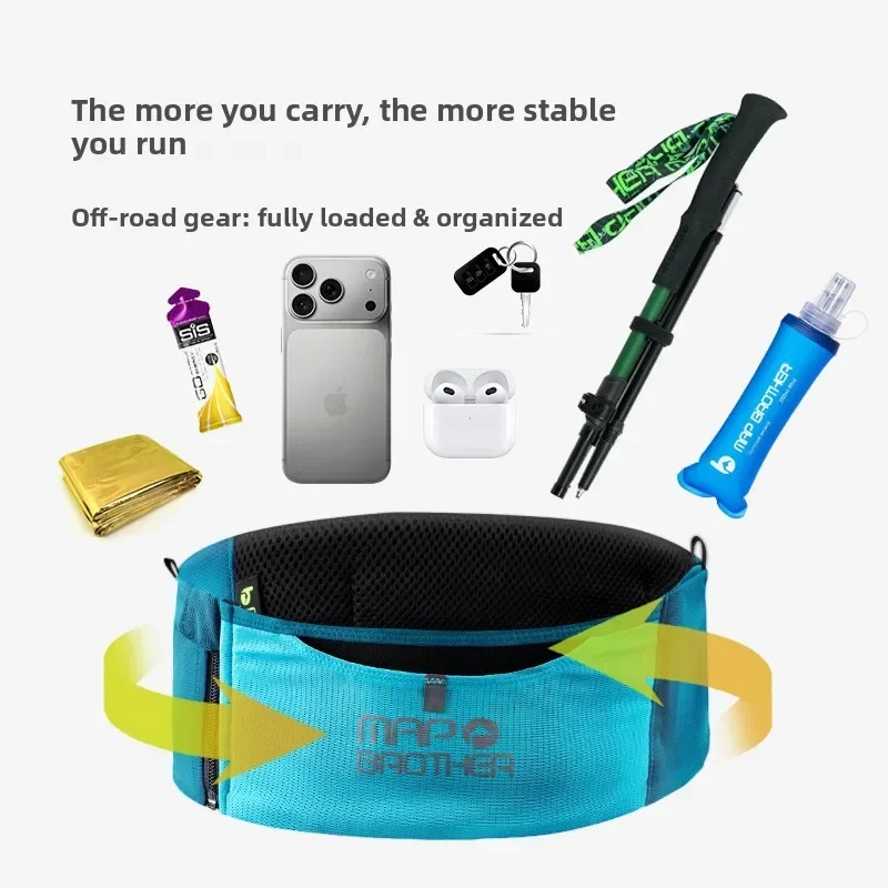 MAP BROTHER W1003 حزمة خصر رياضية سوداء متعددة الوظائف بسحاب للجري خفيفة الوزن للسفر مناسبة لمحفظة مفاتيح الجيب