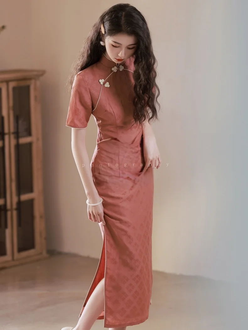 Women Red Cheongsam Summer Short Sleeve Vintage Dress Slim Daily Wear Elegant Chinese Traditional Short Qipao S To XXL