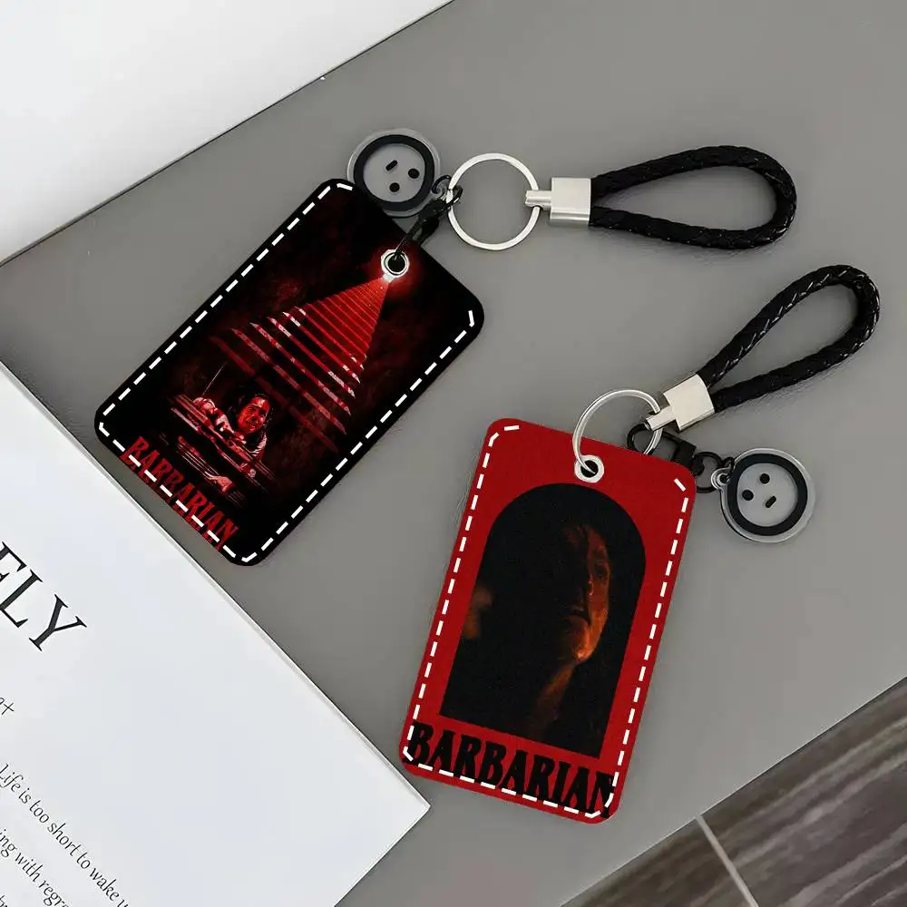 

B-BARBARIAN Horror Thriller Movie Card Case Keychain Access Card Bag Key Tag Ring Leather Card Holder Key Ring Access