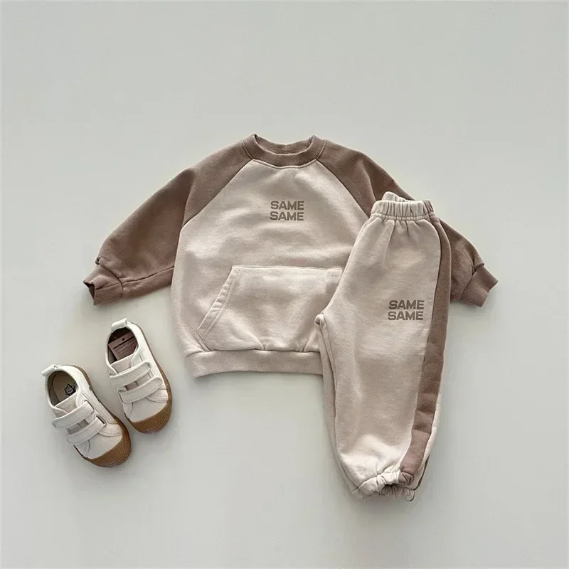 Clearance6902-1 Children Clothing Set Autumn Spring New Boy's Suit Color Matching Terry Sweater +Pants Casual Two-piece Suit