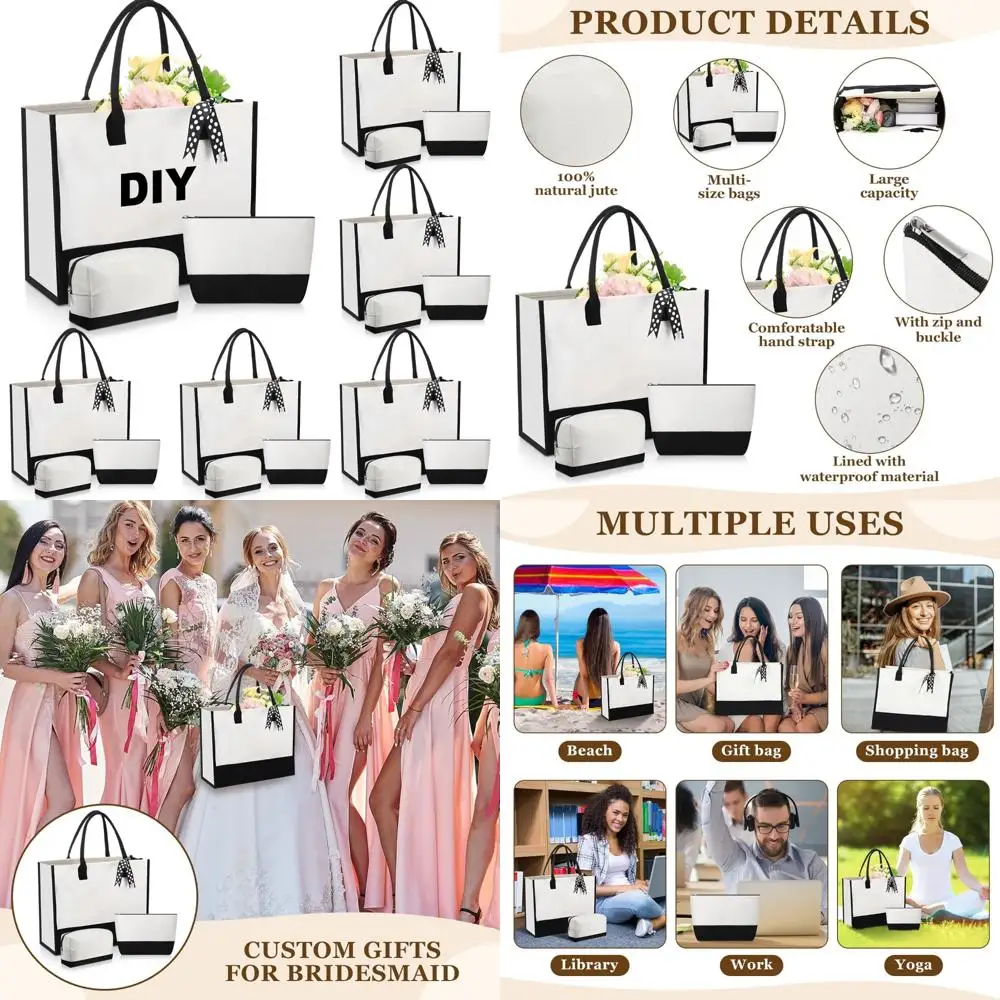 

Большие объемные джутовые сумки-тоут, персонализированный свадебный подарочный набор «сделай сам» для подружек невесты, женская косметичка