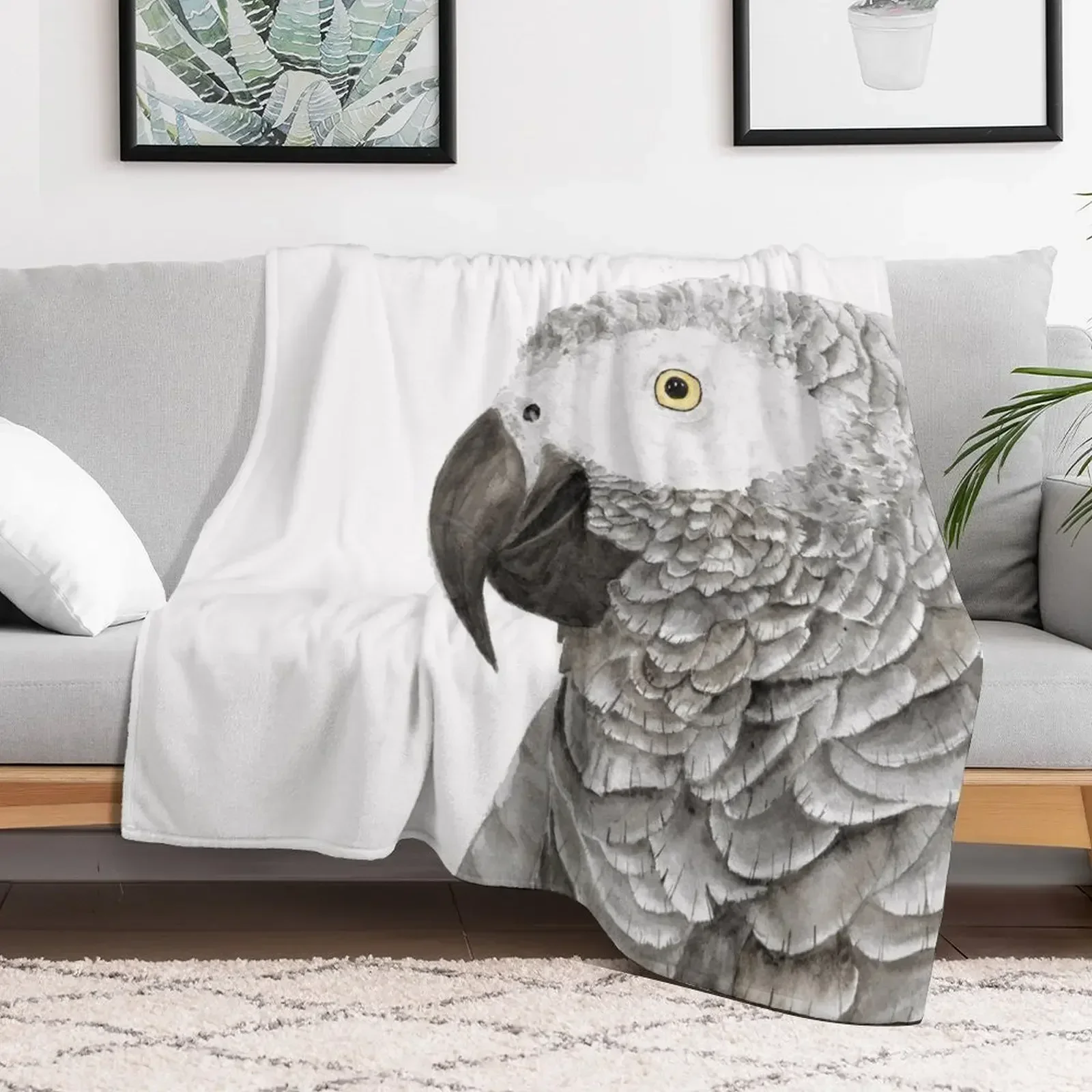 Grey parrot congo african timneh old word bird watercolor Throw Blanket Flannel Fabric Bed covers for babies Blankets