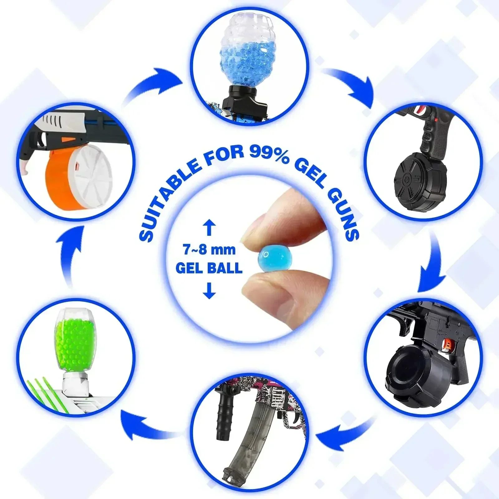 ボトルアダプター付きBGelボール弾、水鉄砲用詰め替え弾、無毒ウォーターゲルビーズおもちゃ、マジッククリスタル
