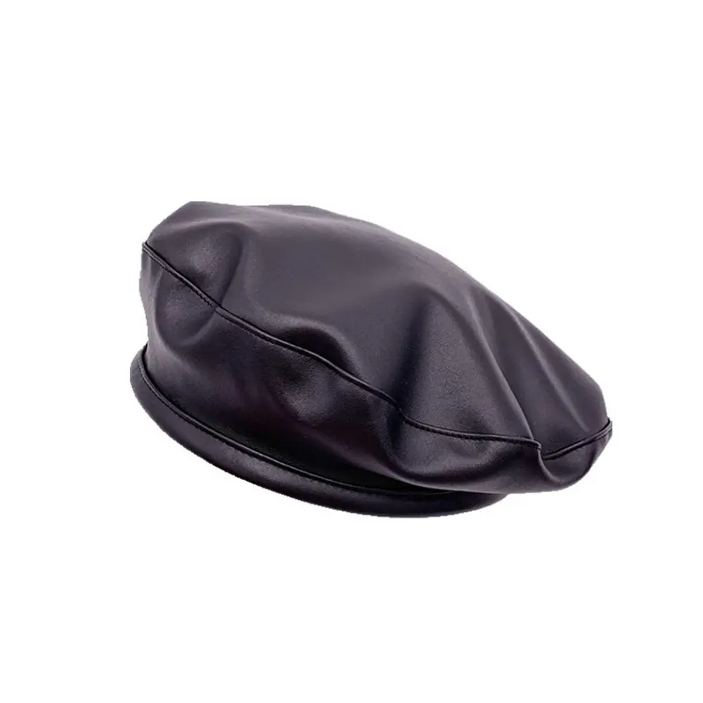 Fashion Female Ladies All-Match Beret Cap PU Leather Berets French Artist Hat Adjustable Hat