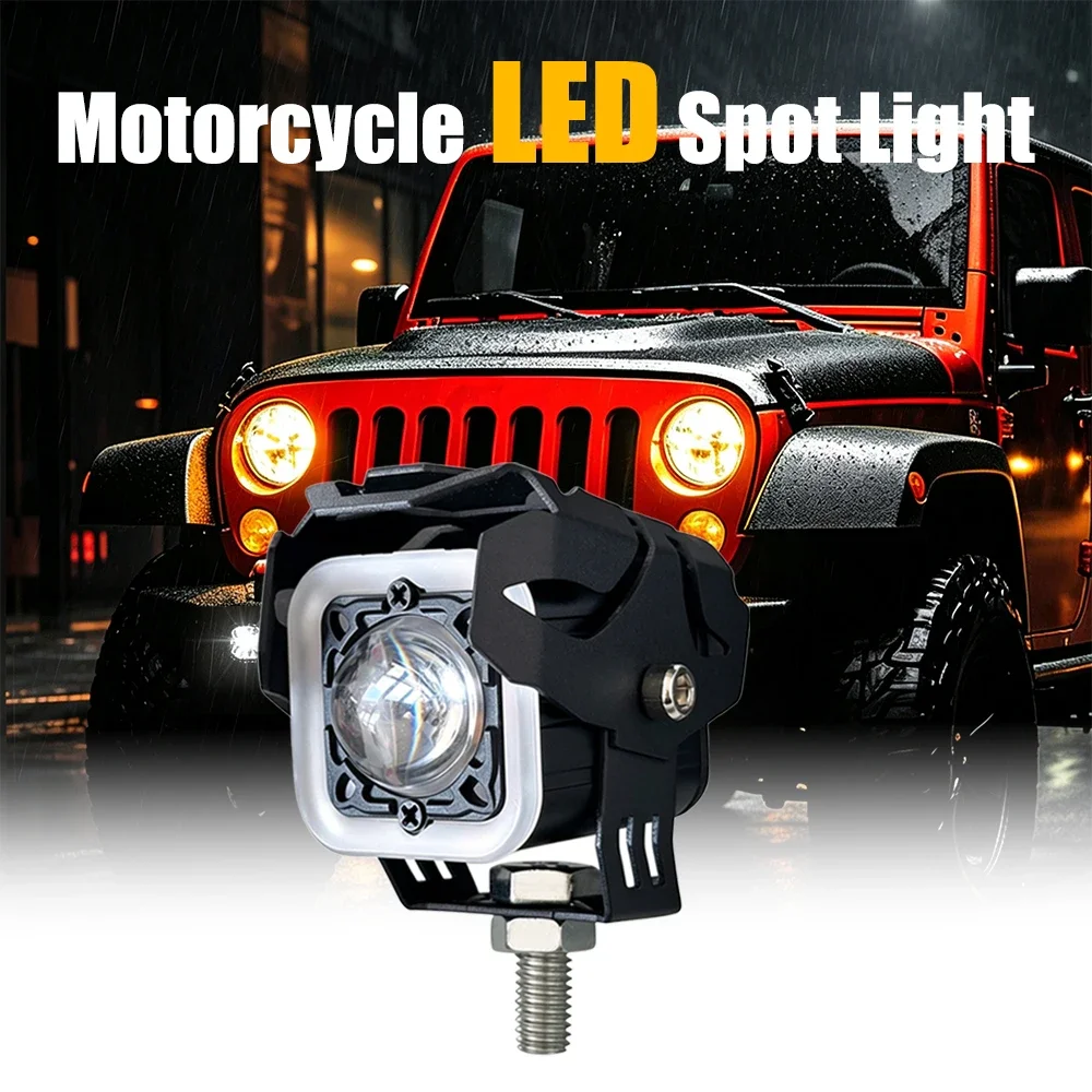 Motorcycle LED Spotlight With Switch Dual Lens White Yellow High/Low Beam Red‑Blue Aperture Moto Headlamp LED Driving Lights