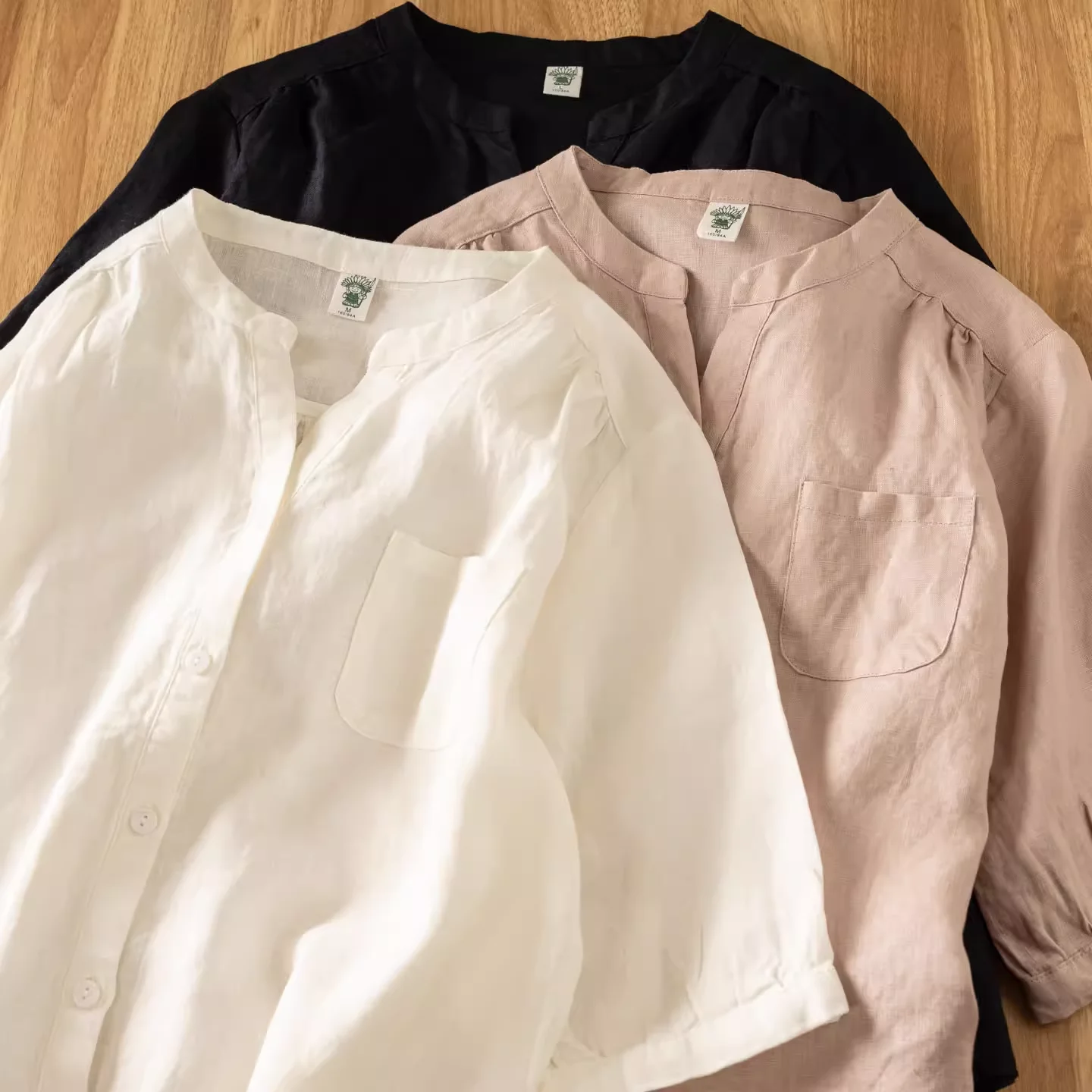 

100% Pure linen shirts and blouses for women autumn summer fashion casual solid v neck short sleeve tops lady clothes