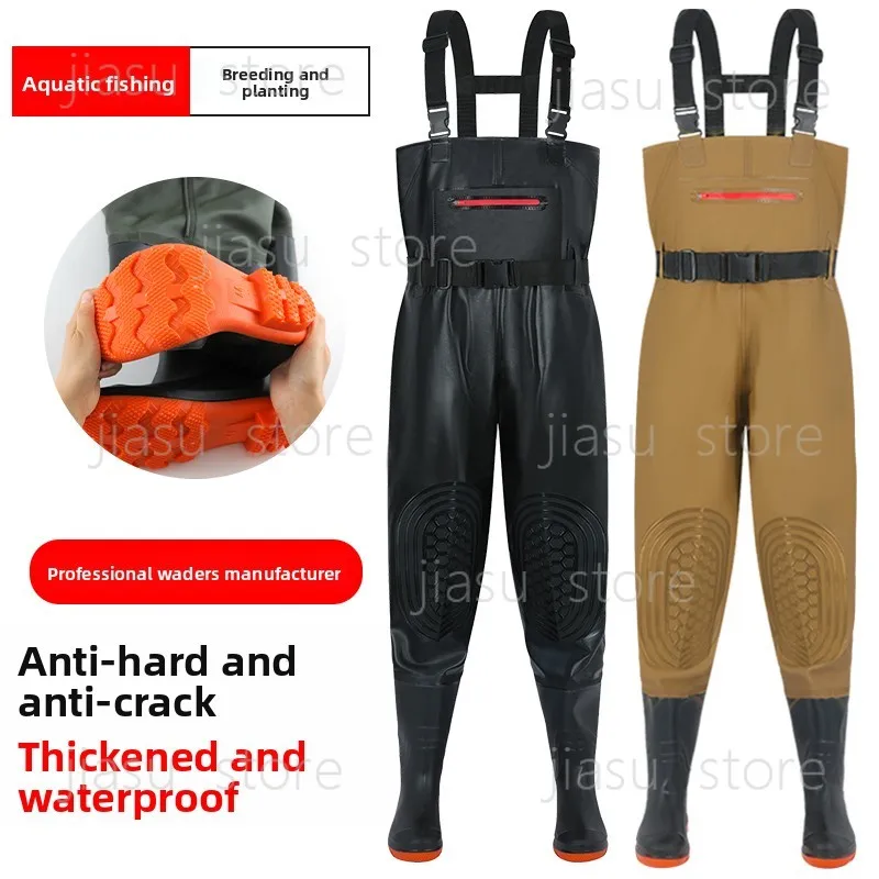 

Chest Waders Waterproof Pants with Boots Integrated Fishing Waders Thickened Rain Pants for Men Fishing Hunting