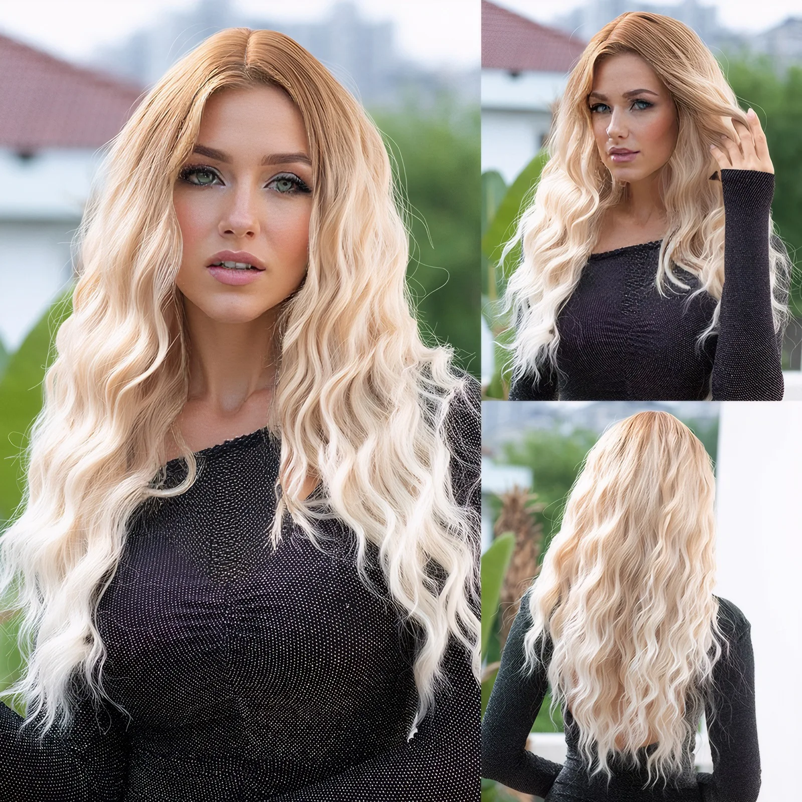 

European and American orange long hair medium length curly hair synthetic women's cos fiber heat-resistant wig full head hairsty