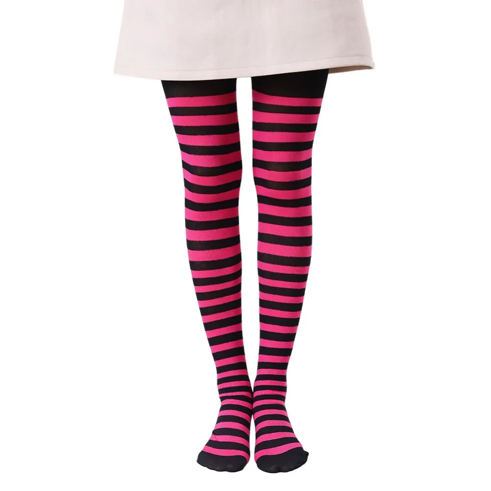 القوطي نمط الشرير المرأة مخطط جوارب طويلة قوس قزح الجوارب الطويلة هالوين عيد الميلاد عالية الخصر تأثيري تخزين مطاطا سليم يغطي الرجل