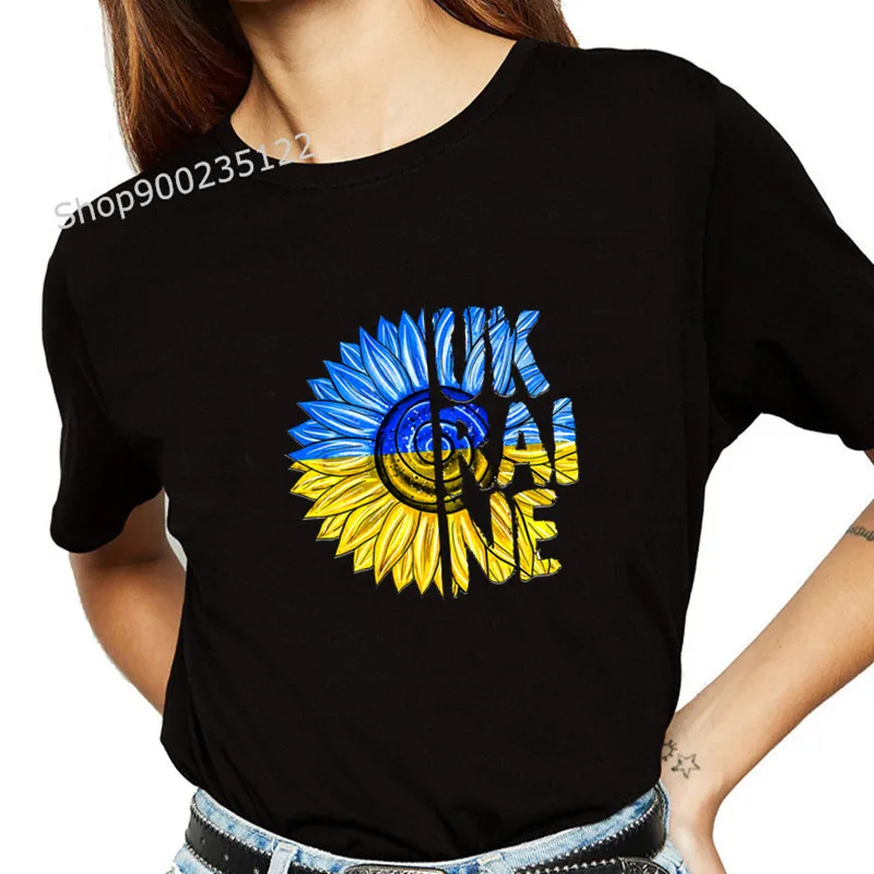 

Summer Fashion tshirts Ukraine Flag Sunflower Print T-Shirt Female Harajuku T Shirt Women's Clothes Aesthetic Black Tees Tops