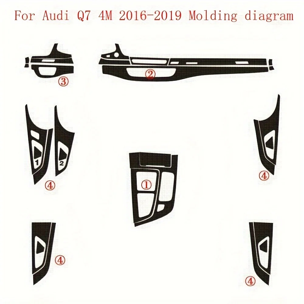 For Audi Q7 2016-2019 Carbon Fiber Car Interior Protective Film Car Stickers Center Console Gear Dashboard Air Door Handle