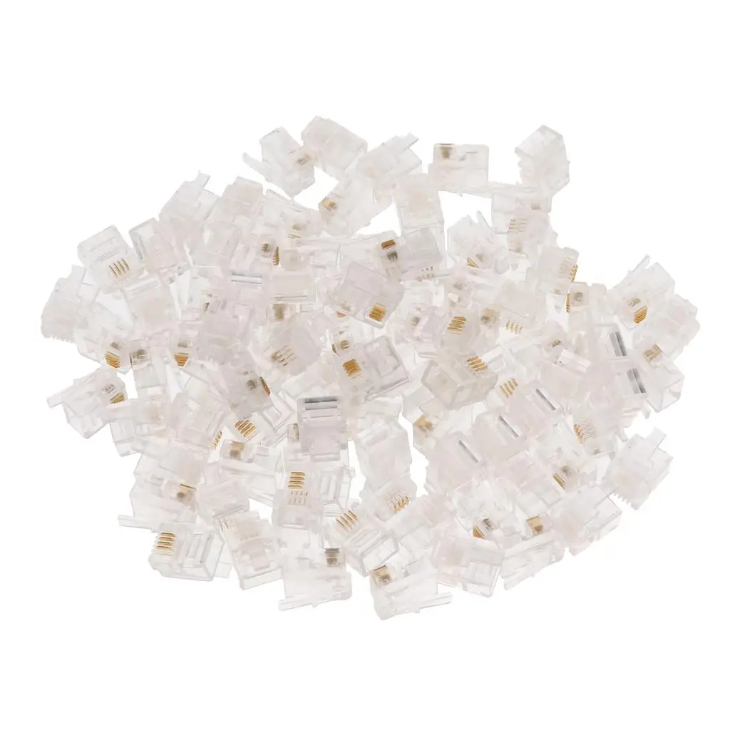 Phone Module Plug Plastic Copper RJ11 Crimp Connector 6P4C Clear Modular Plug for Telephone Systems Office Use