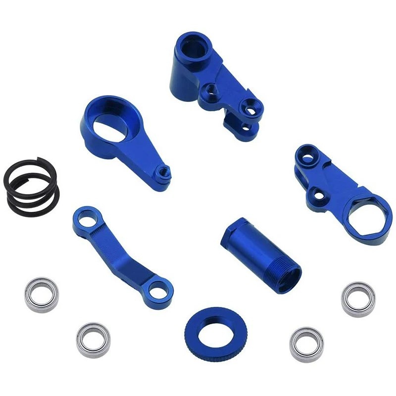 【STOCK】Aluminum Steering Bellcranks and Servo Saver Set with Bearings for 1/10 Hop-Up Upgrade Parts Navy Blue