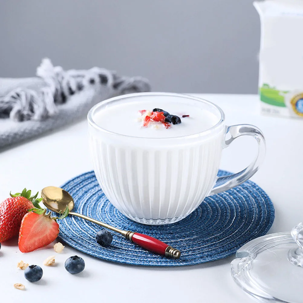 

Clear Large Capacity Glass Breakfast Cup One-Piece Lid Cereal Bowl Milk Fruit Dessert Portable Glass Bowl Portable Breakfast Cup