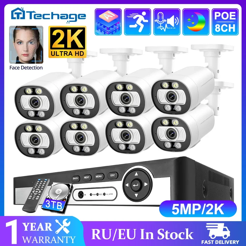 8CH 4K 5MP POE Security AI Camera System Face Detect 8MP CCTV Record Surveillance Protection Kit Color Night Vision NVR