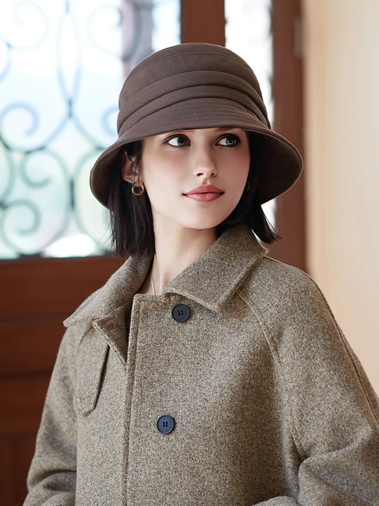 Autumn women\'s new literary style fashion wild fisherman hat winter elegant temperament basin cap solid color bucket hat