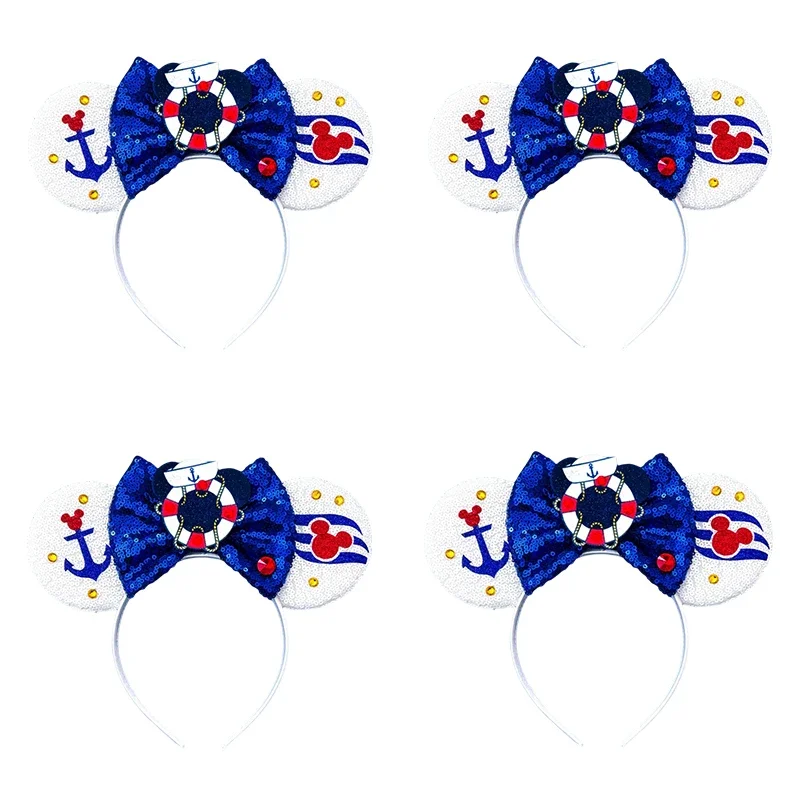 

Disney Base Anchor Headband Women Mickey Rudder Hair Accessories Girl Lift Ring Headwear Baby Sequins Bow Ears Hairband Kid Gift