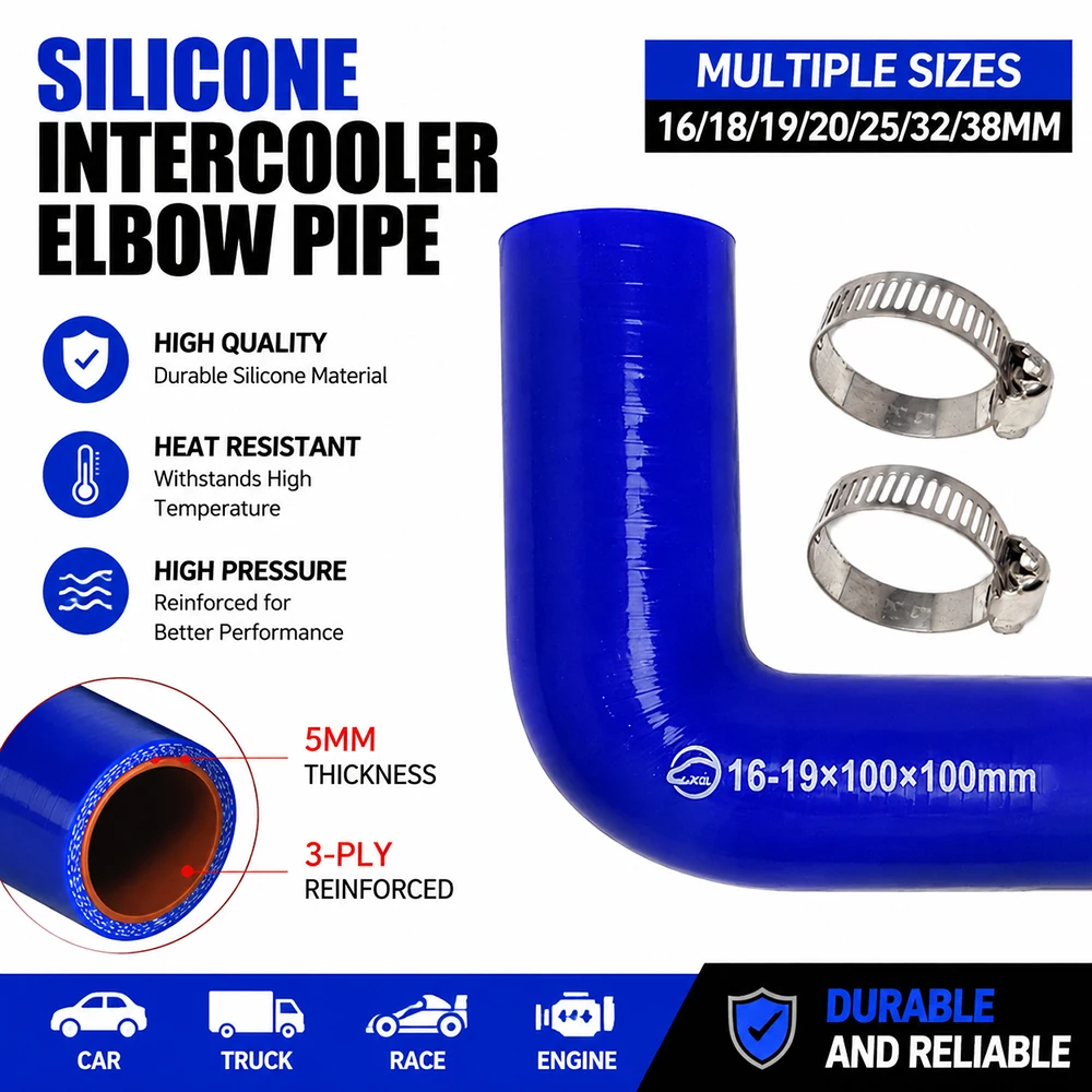Silicone Intercooler Elbow Pipe 16/18/19/20/25/32/38mm Turbo Hose with Stainless Clamps for Car Engine