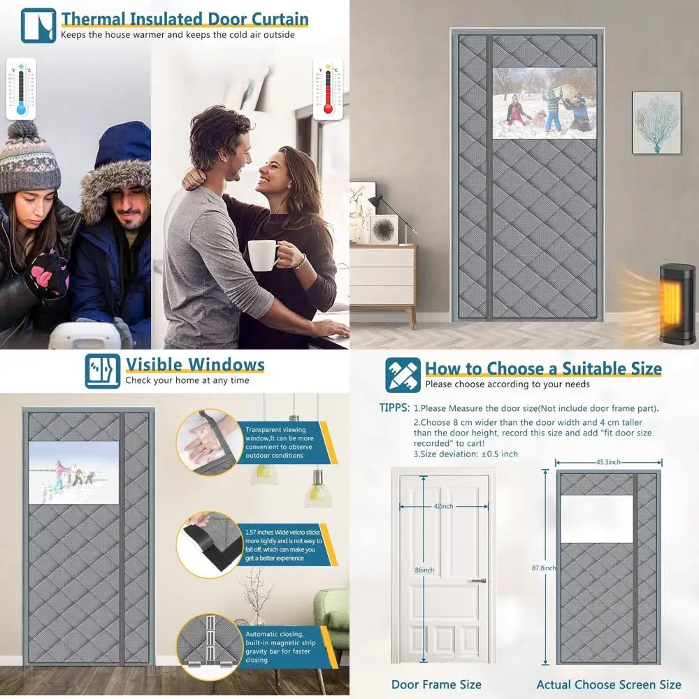 

Серая водонепроницаемая изолированная дверная занавеска, 42x86 для боковых дверей, толстый хлопок, защита от атмосферных воздействий, шумоподавление