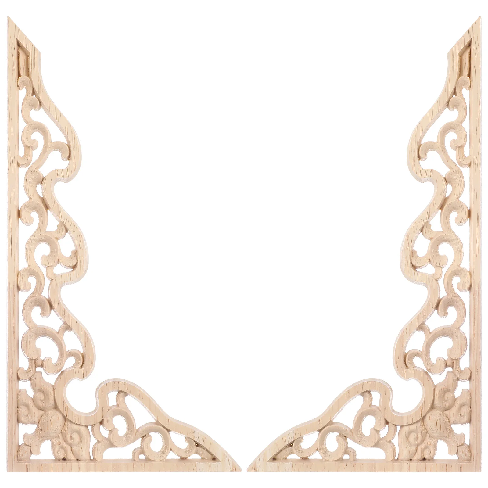 

2pcs Wood Carving Decorative Piece 26x13cm Unpainted Beige Wooden Appliques for Furniture Walls Decoration