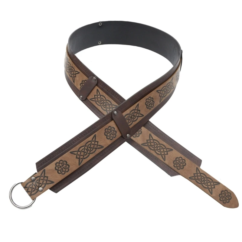 Men Wristband Brown Belt Embossed Belt for Cosplay Parties, Industrial Age