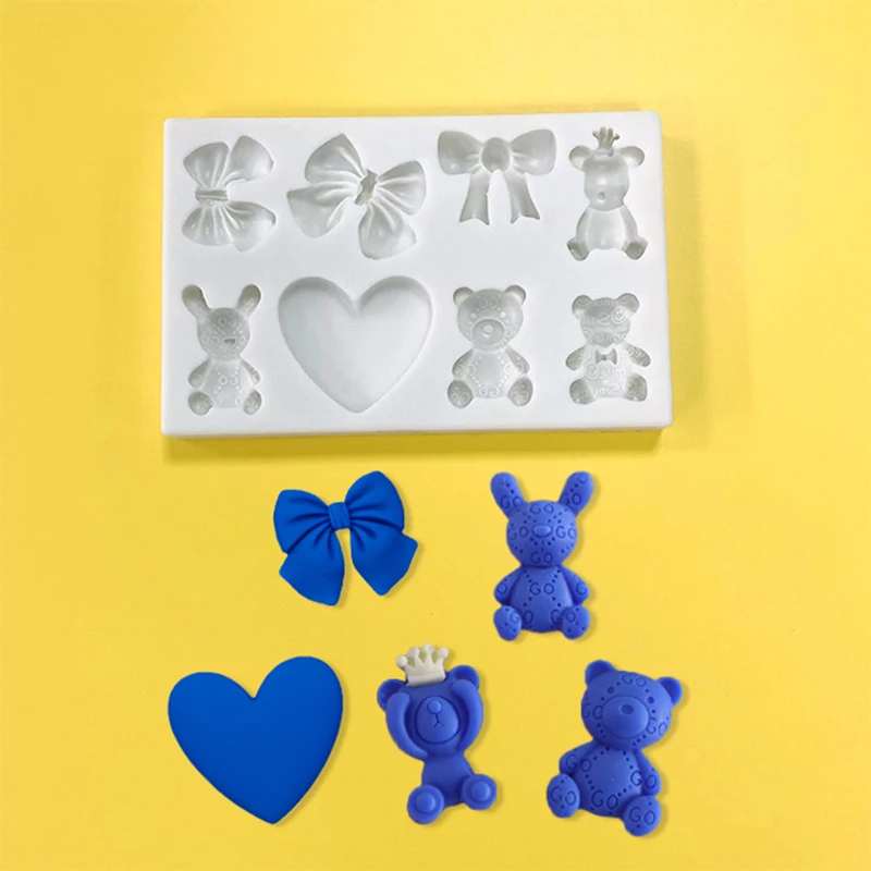 Toy cute bear bow silicone mold bow series Love romantic Valentine\'s Day doll creative decoration DIY chocolate candy mold