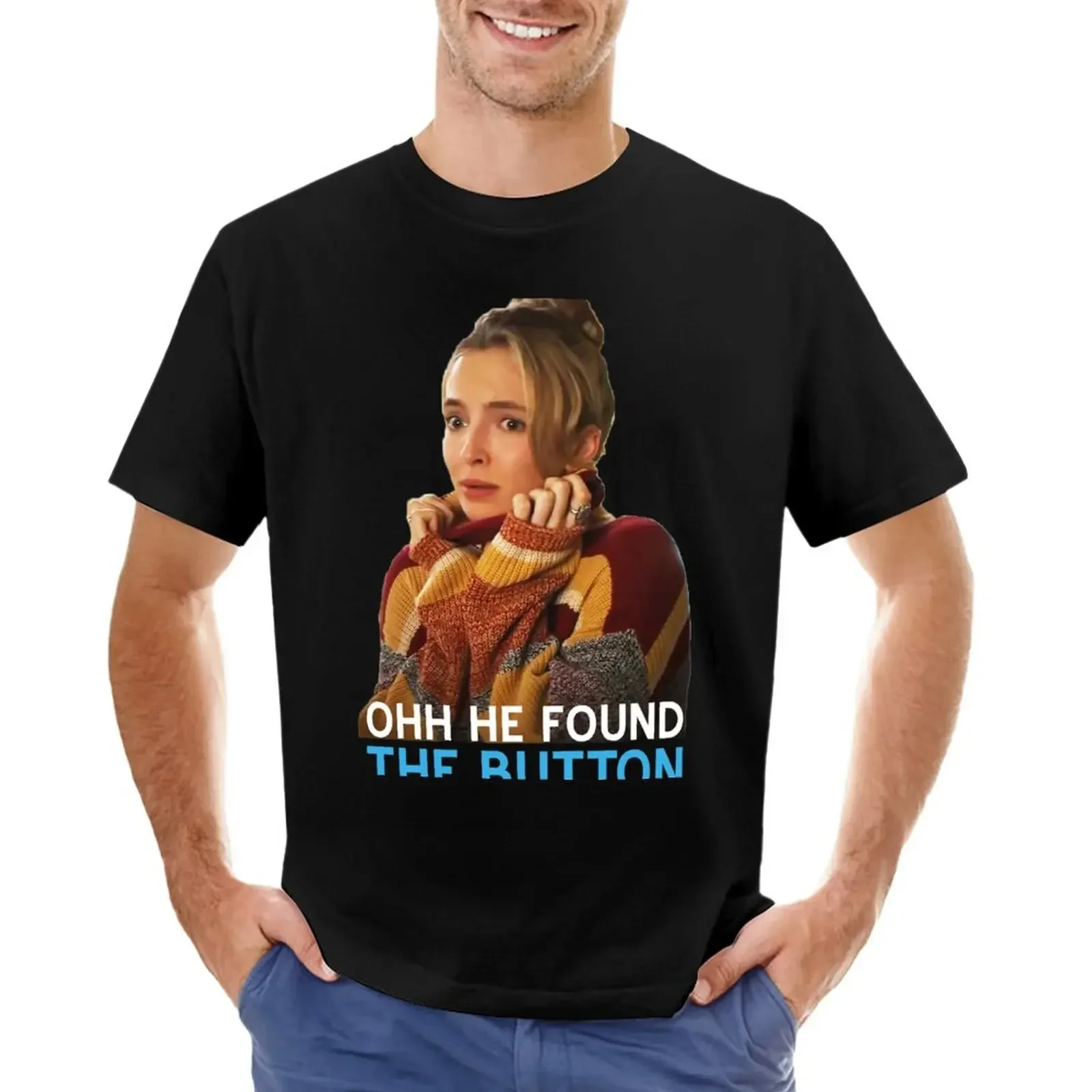 

Manga vintage anime jodie comer oh he found the button free guy T-Shirt heavyweight blacks Short sleeve tee men graphic t shirts