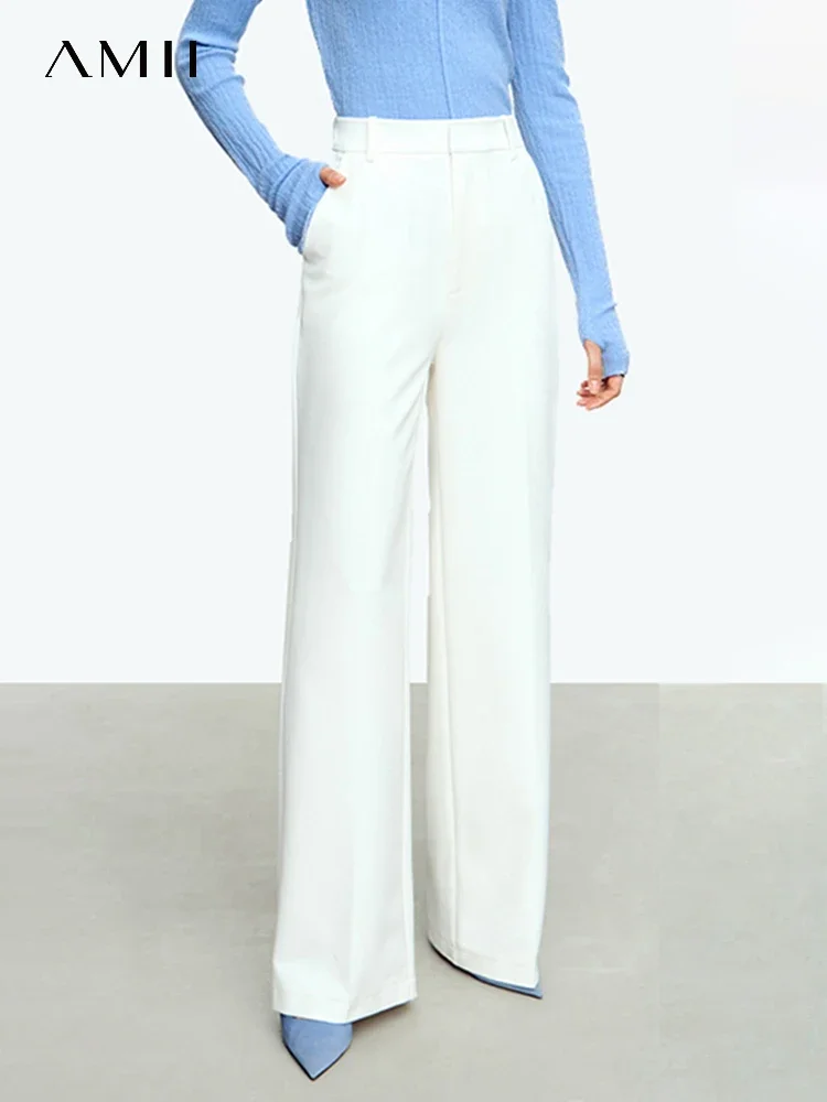 

AMII Minimalist New Casual Pants for Women 2024 Autumn Loose Floor Length Wide Leg Pants Lady Basics Straight Trousers 72343012