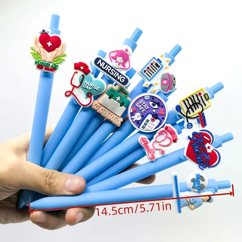 10pcs Nurse Theme Press Ballpoint Pen Random 4 Pen+6 Pen Core Creative Medical Element Signature Pen Nurse's Day Gift