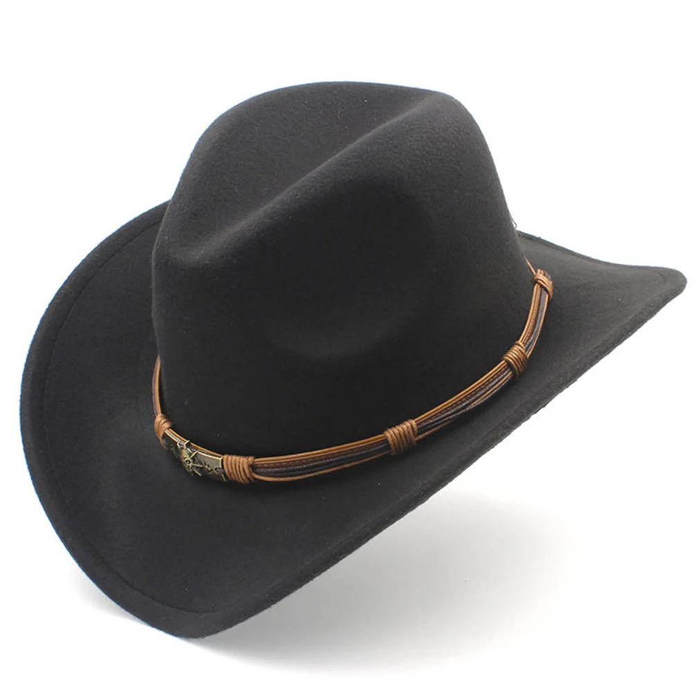 Women's Men's Cowboy Hat Unisex Western Style Cowgirl Caps Fedoras with Handworked Hatband for Halloween Birthday Party Cosplay